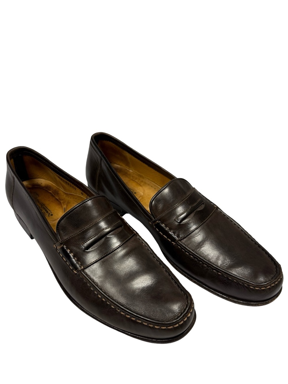 Santoni Mens 12 B Brown Leather Penny Loafers Quiet Luxury Dress Shoes Business